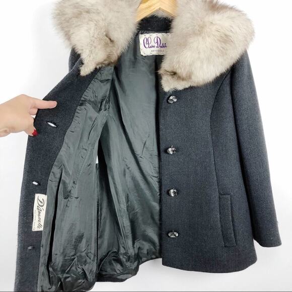 Vintage 1950s Claire Dratch Bethesda Fox Fur Collar Virgin Wool Jacket Coat S - Picture 14 of 16